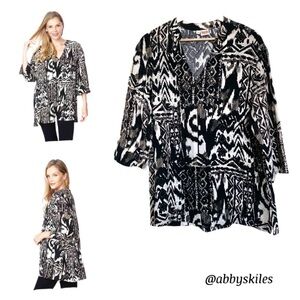 Tianello Vatalia Print Sueded Cupro Diva Blouse Black and White Size Small